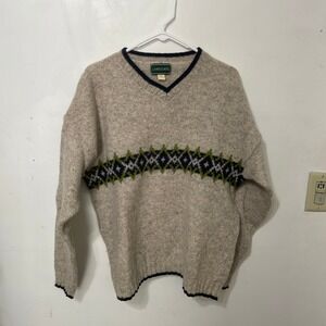 Landscape Vintage 90's Wool Blend Fair Isle V-Neck Sweater Womens Large READ